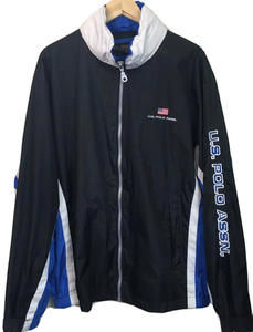 US POLO ASSN Mens XL Black Blue White  Hooded Windbreaker Jacket Full Zip